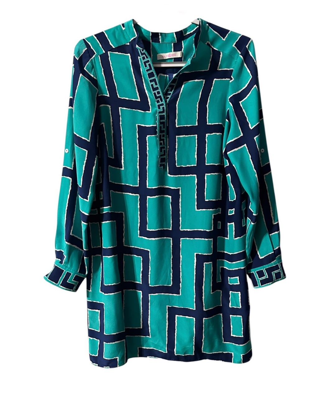 Alice Trixie Green Silk Geo Print Tunic